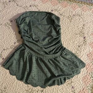 Green Eyelet Peplum Top